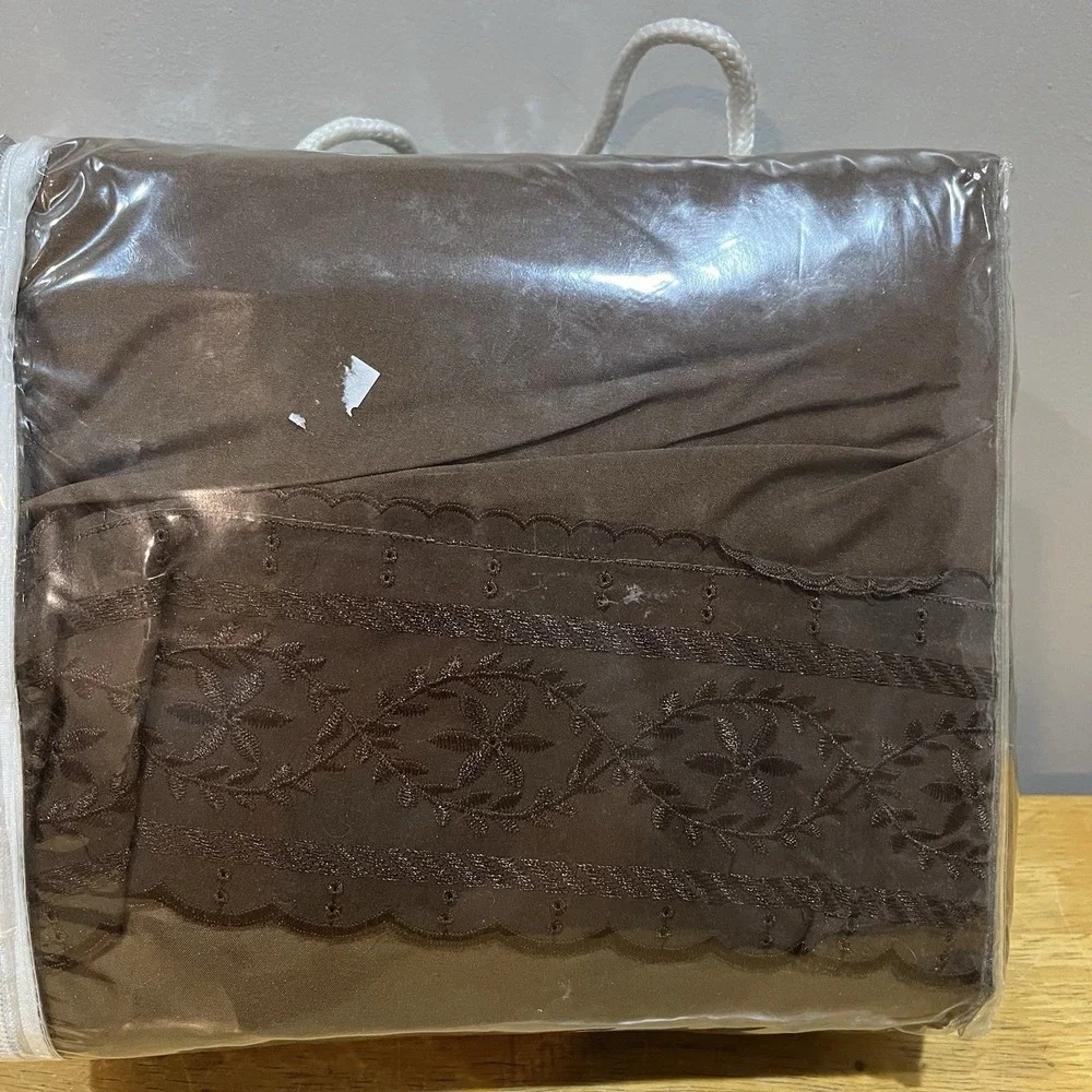Vtg Regal Comfort 1800 TC Egyptian‎ Brown Queen Sheet Set Embroidered